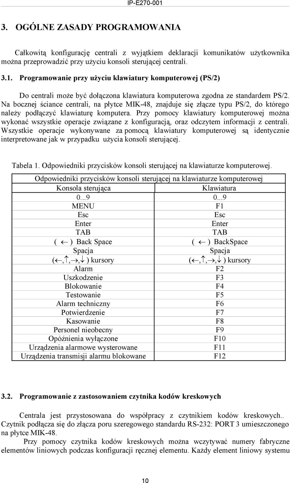 Na bocznej ściance centrali, na płytce MIK48, znajduje się złącze typu PS/2, do którego należy podłączyć klawiaturę komputera.