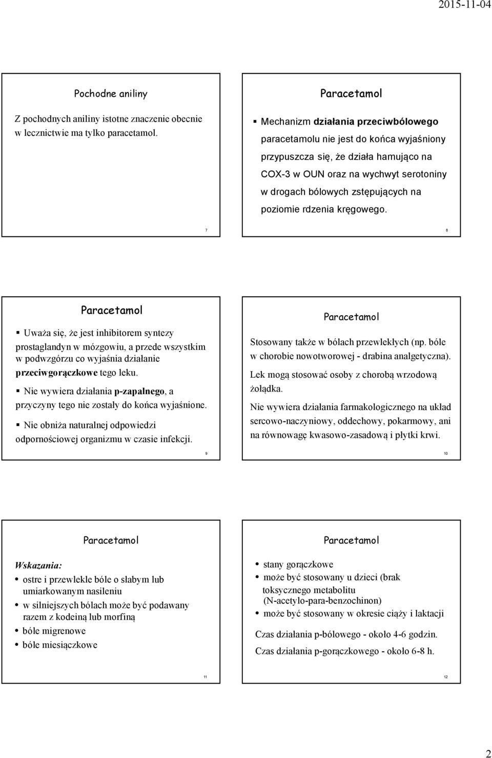 rdzenia kręgowego. 7 8 Uważa się, że jest inhibitorem syntezy prostaglandyn w mózgowiu, a przede wszystkim w podwzgórzu co wyjaśnia działanie przeciwgorączkowe tego leku.