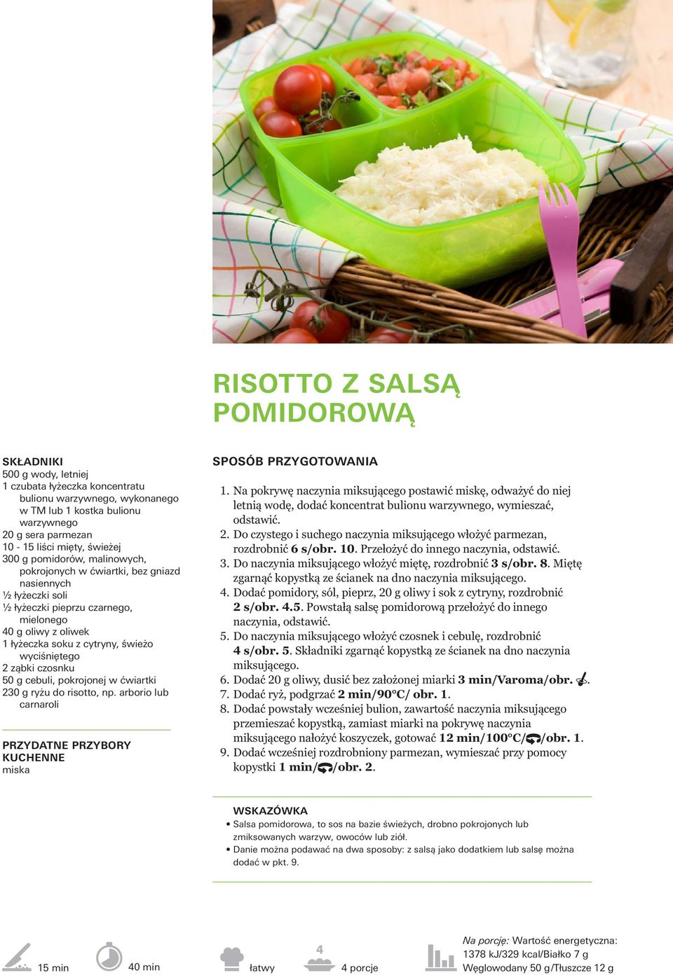 g cebuli, pokrojonej w ćwiartki 230 g ryżu do risotto, np. arborio lub carnaroli miska 1.