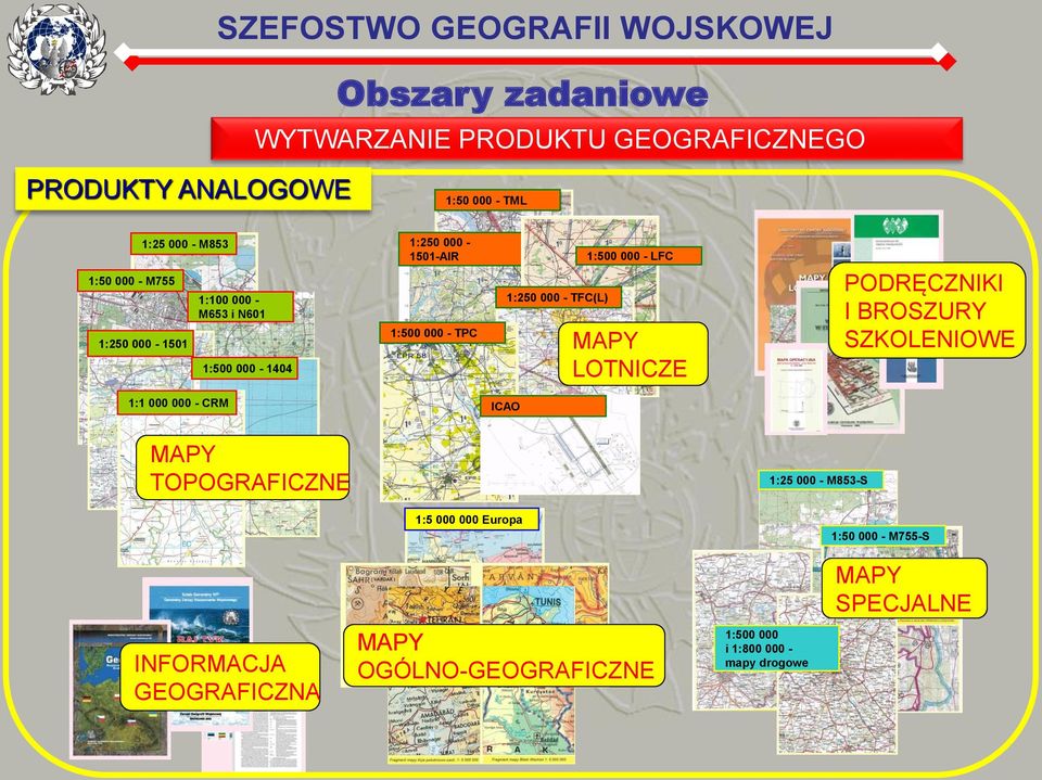 LFC MAPY LOTNICZE PODRĘCZNIKI I BROSZURY SZKOLENIOWE 1:1 000 000 - CRM ICAO MAPY TOPOGRAFICZNE 1:25 000 - M853-S 1:5 000