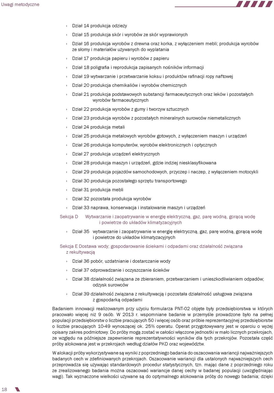 produktów rafinacji ropy naftowej Dział 20 produkcja chemikaliów i wyrobów chemicznych Dział 21 produkcja podstawowych substancji farmaceutycznych oraz leków i pozostałych wyrobów farmaceutycznych