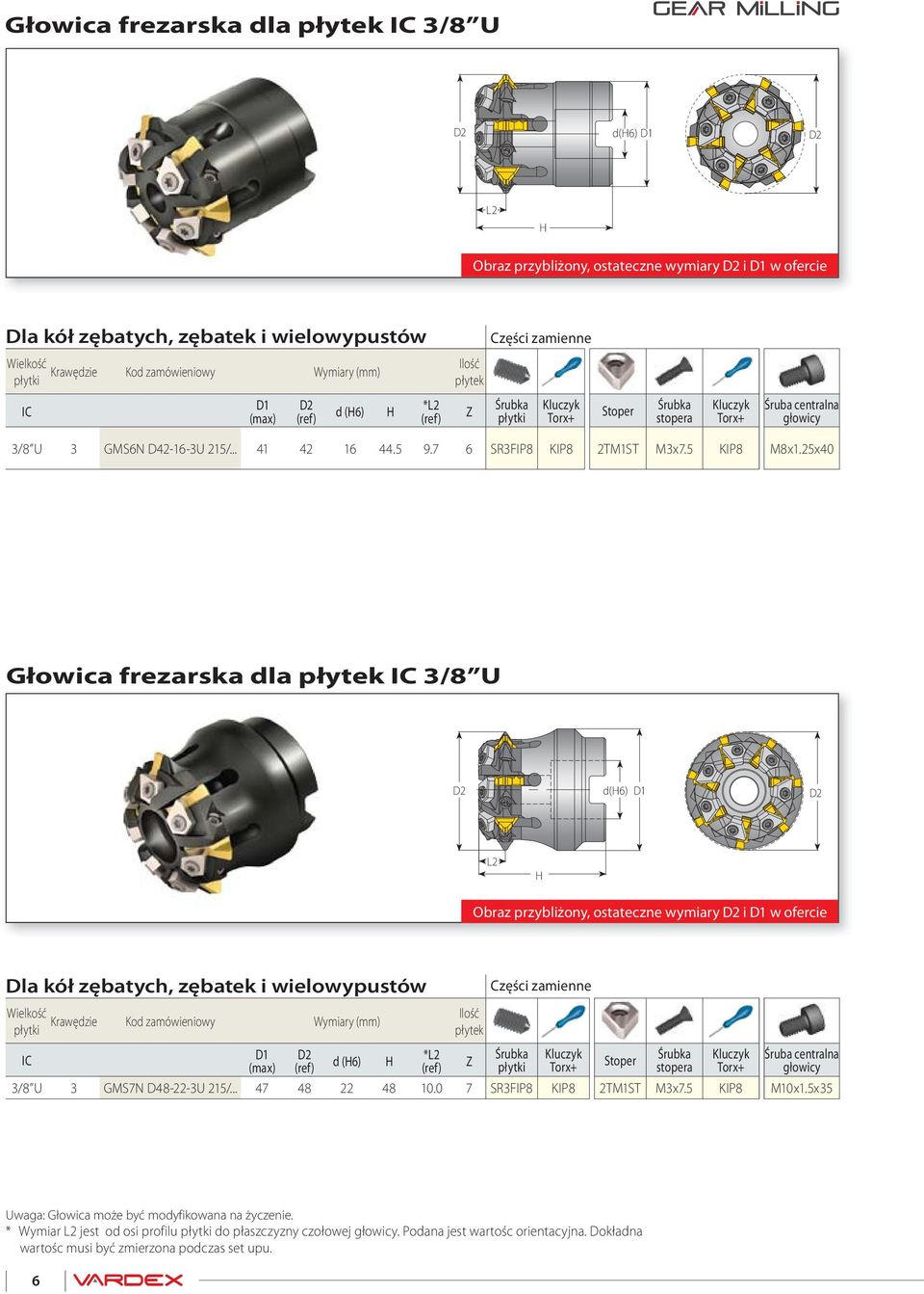 25x40 Głowica frezarska dla 3/8 U d(6) Obraz przybliżony, ostateczne wymiary i w ofercie d (6) Śruba centralna głowicy 3/8 U 3 GMS7N D48-22-3U 215/.