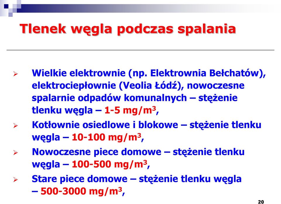 komunalnych stężenie tlenku węgla 1-5 mg/m 3, Kotłownie osiedlowe i blokowe stężenie tlenku