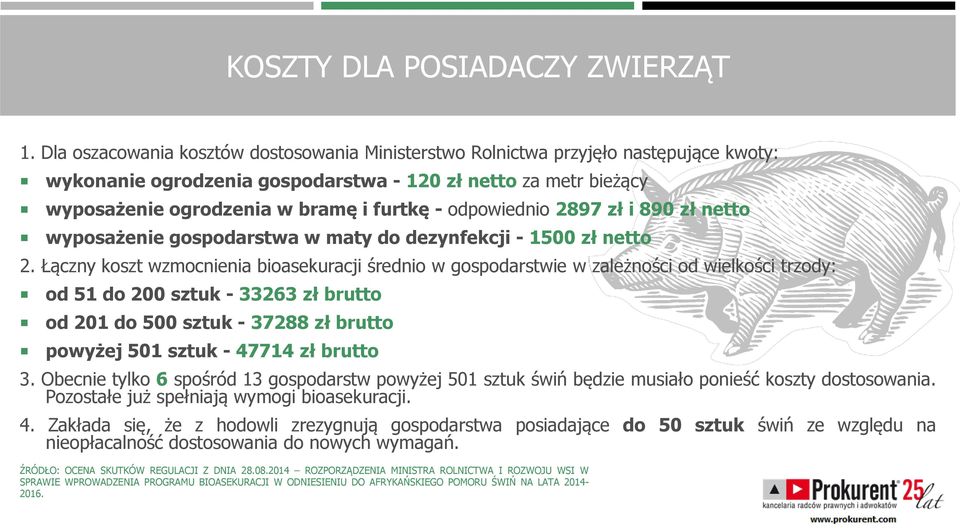 odpowiednio 2897 zł i 890 zł netto wyposażenie gospodarstwa w maty do dezynfekcji - 1500 zł netto 2.