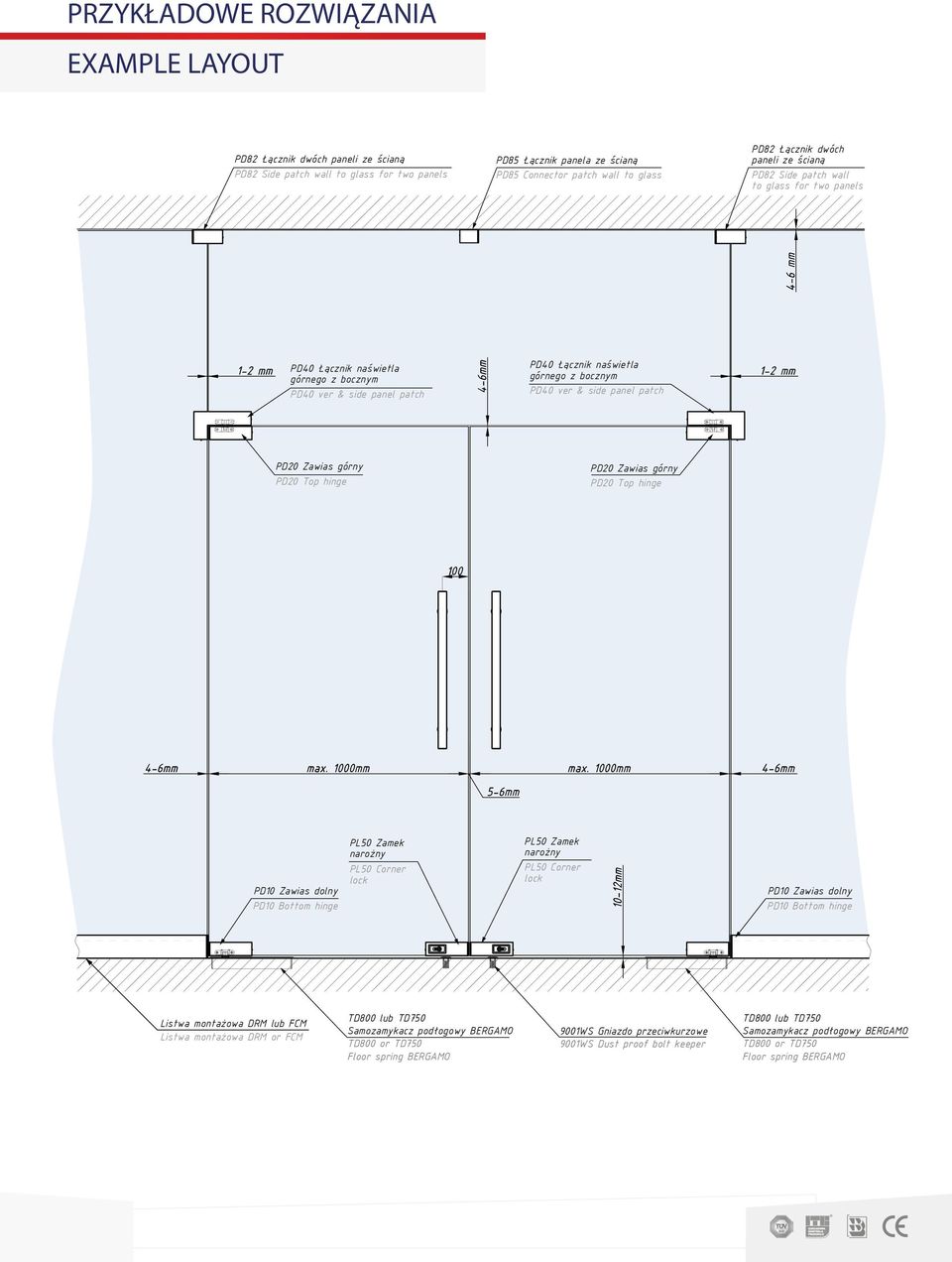 PD40 ver & side panel patch PD20 Zawias górny PD20 Top hinge PD20 Zawias górny PD20 Top hinge PD10 Zawias dolny PD10 Bottom hinge PL50 Zamek narożny PL50 Corner lock PL50 Zamek narożny PL50 Corner