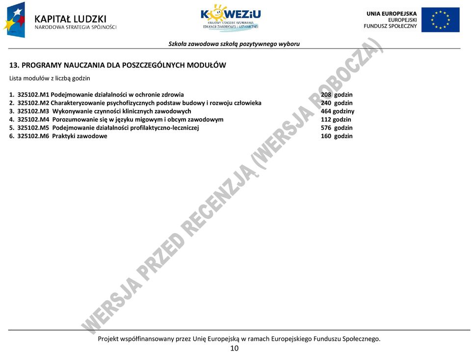 M3 Wykonywanie czynności klinicznych zawodowych 464 godziny 4. 325102.M4 orozumowanie się w języku migowym i obcym zawodowym 112 godzin 5. 325102.M5 odejmowanie działalności profilaktyczno-leczniczej 576 godzin 6.