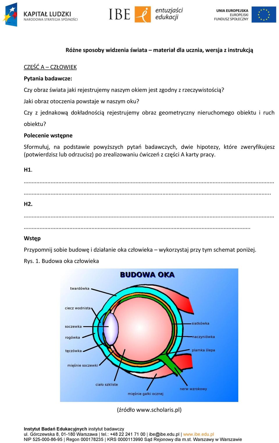 Polecenie wstępne Sformułuj, na podstawie powyższych pytań badawczych, dwie hipotezy, które zweryfikujesz (potwierdzisz lub odrzucisz) po zrealizowaniu ćwiczeń z części A karty pracy. H1....... H2.