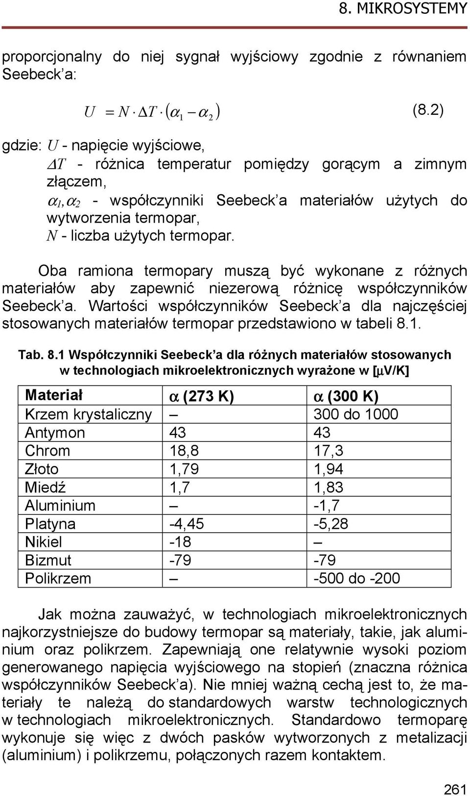 Oba ramiona termopary muszą być wykonane z różnych materiałów aby zapewnić niezerową różnicę współczynników Seebeck a.