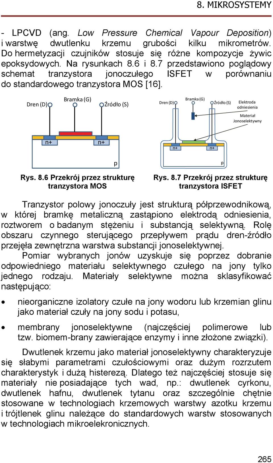 Dren (D) Bramka (G) Źródło (S) Dren (D) Bramka (G) Źródło (S) Elektroda odniesienia Materiał Jonoselektywny n+ n+ n+ n+ Rys. 8.