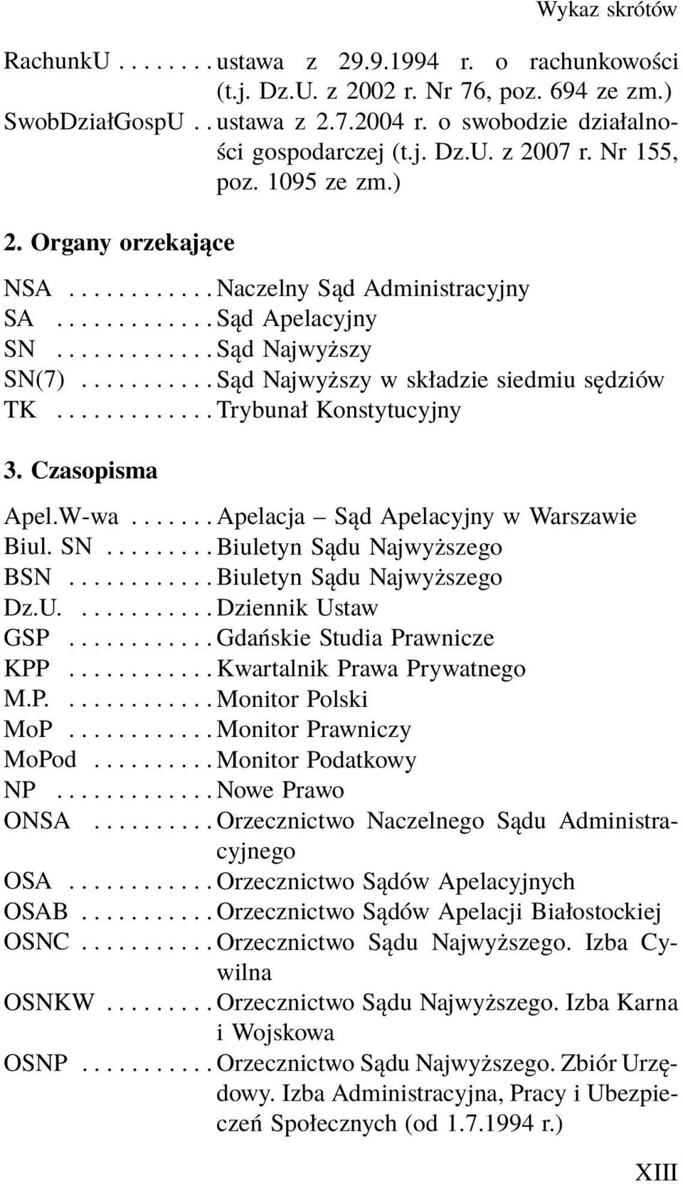 ..Trybunał Konstytucyjny 3. Czasopisma Apel.W-wa...Apelacja Sąd Apelacyjny w Warszawie Biul.SN...Biuletyn Sądu Najwyższego BSN...Biuletyn Sądu Najwyższego Dz.U....DziennikUstaw GSP.