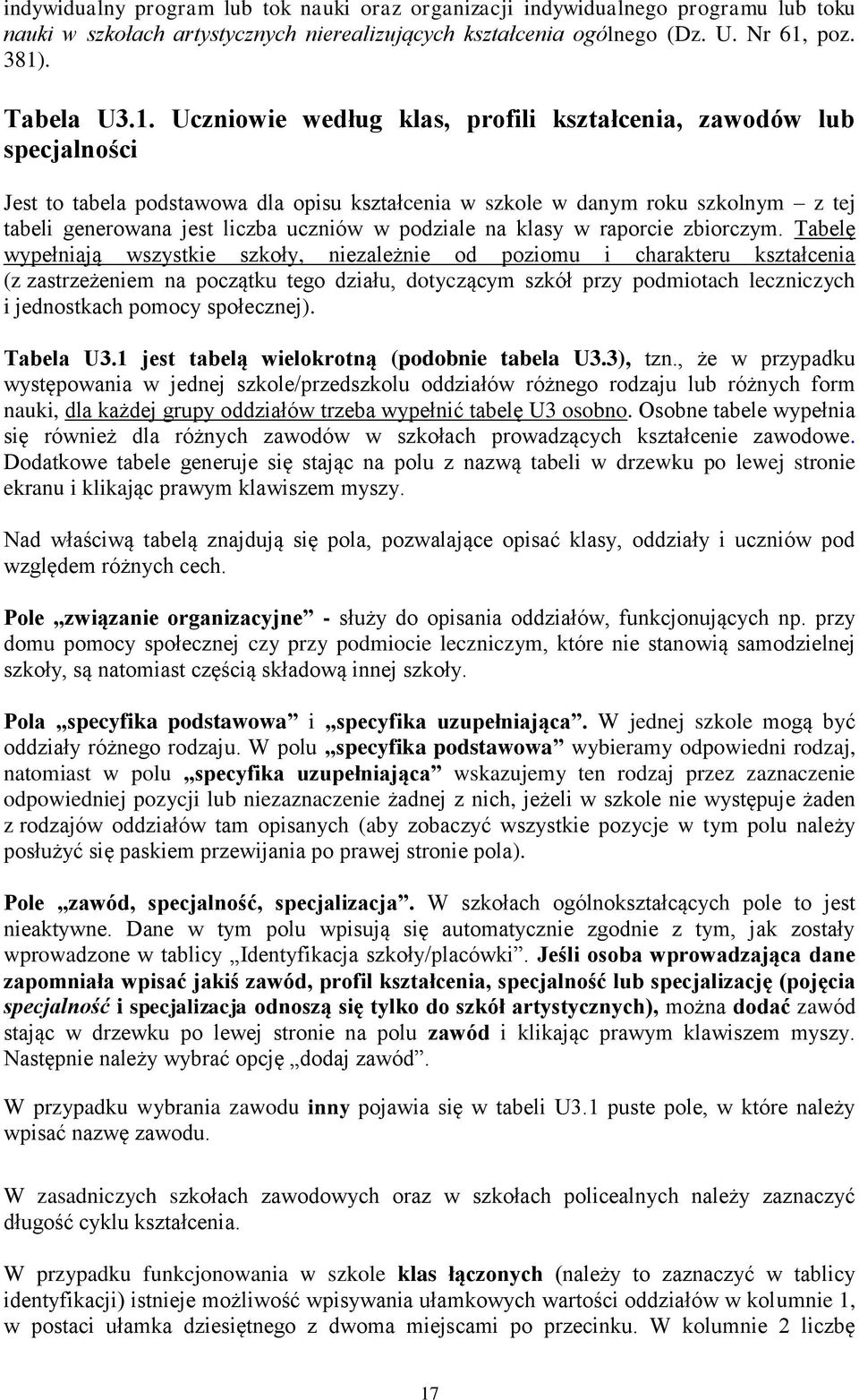 . Tabela U3.1.