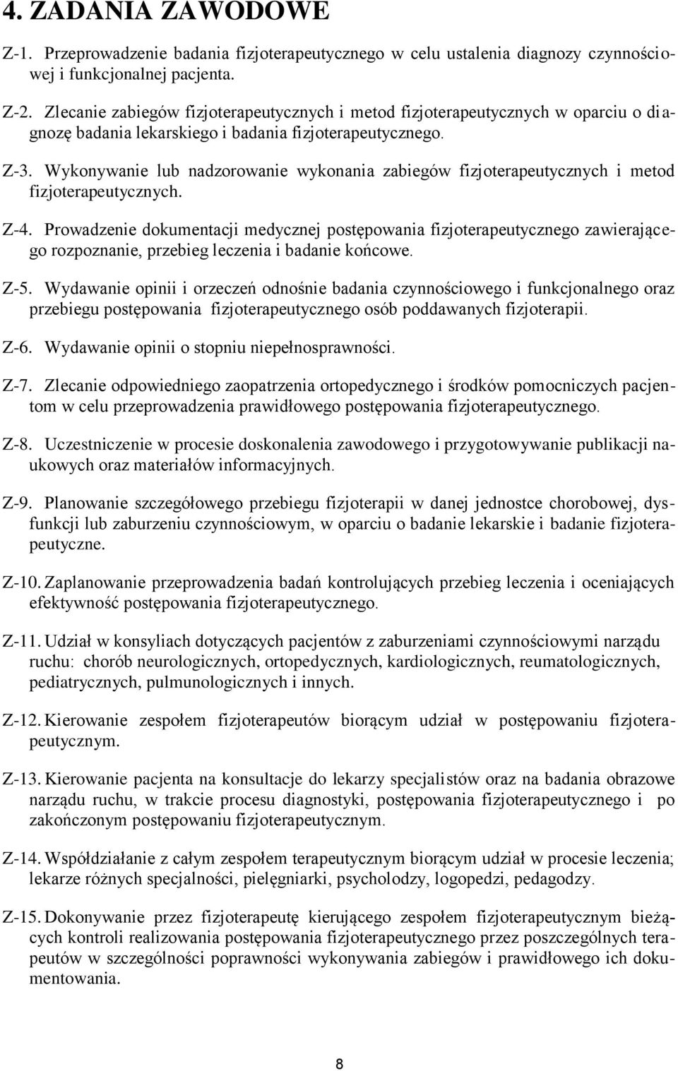 Wykonywanie lub nadzorowanie wykonania zabiegów fizjoterapeutycznych i metod fizjoterapeutycznych. Z-4.