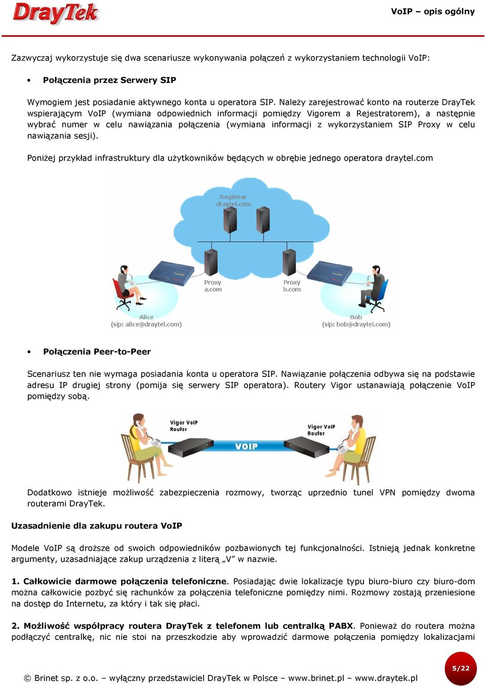 informacji z wykorzystaniem SIP Proxy w celu nawiązania sesji). Poniżej przykład infrastruktury dla użytkowników będących w obrębie jednego operatora draytel.