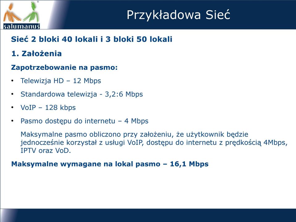 kbps Pasmo dostępu do internetu 4 Mbps Maksymalne pasmo obliczono przy założeniu, że użytkownik