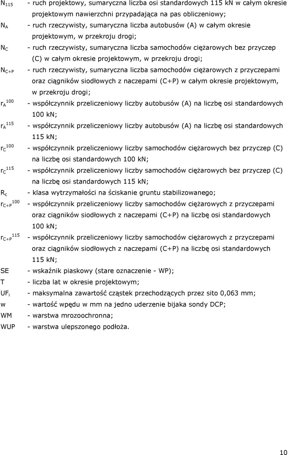 przyczep (C) w całym okresie projektowym, w przekroju drogi; - ruch rzeczywisty, sumaryczna liczba samochodów ciężarowych z przyczepami oraz ciągników siodłowych z naczepami (C+P) w całym okresie