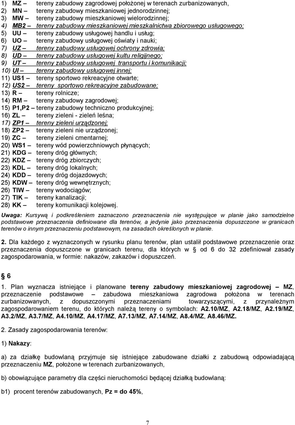 8) UD tereny zabudowy usługowej kultu religijnego; 9) UT tereny zabudowy usługowej transportu i komunikacji; 10) UI tereny zabudowy usługowej innej; 11) US1 tereny sportowo rekreacyjne otwarte; 12)
