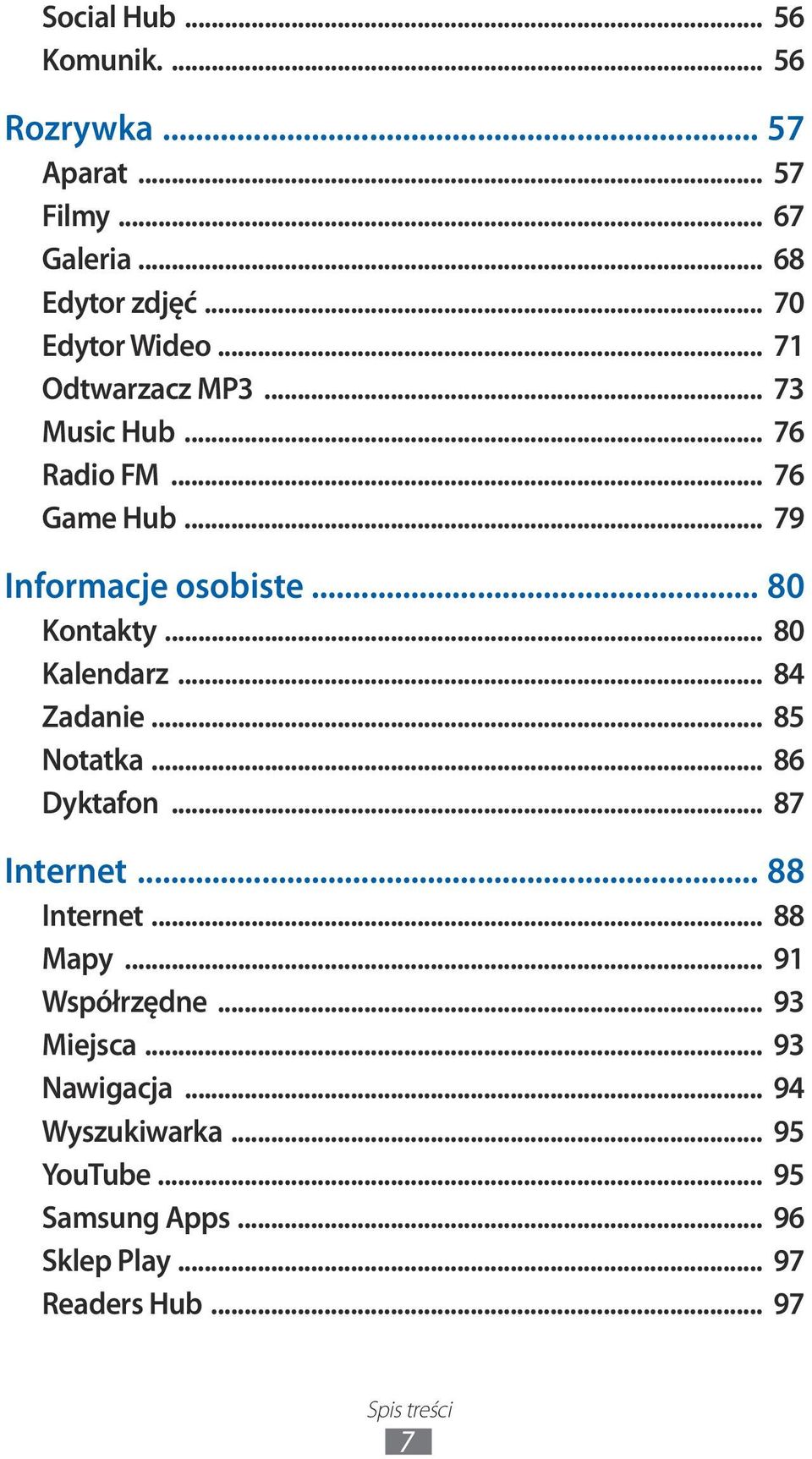 .. 80 Kalendarz... 84 Zadanie... 85 Notatka... 86 Dyktafon... 87 Internet... 88 Internet... 88 Mapy... 9 Współrzędne.
