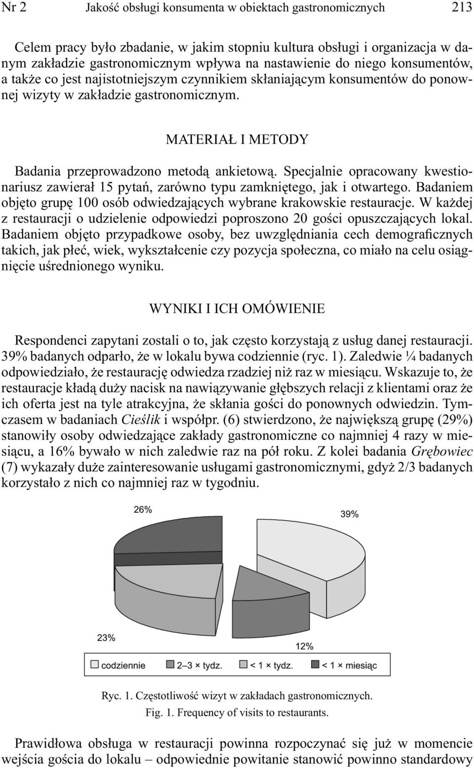Specjalnie opracowany kwestionariusz zawierał 15 pytań, zarówno typu zamkniętego, jak i otwartego. Badaniem objęto grupę 100 osób odwiedzających wybrane krakowskie restauracje.