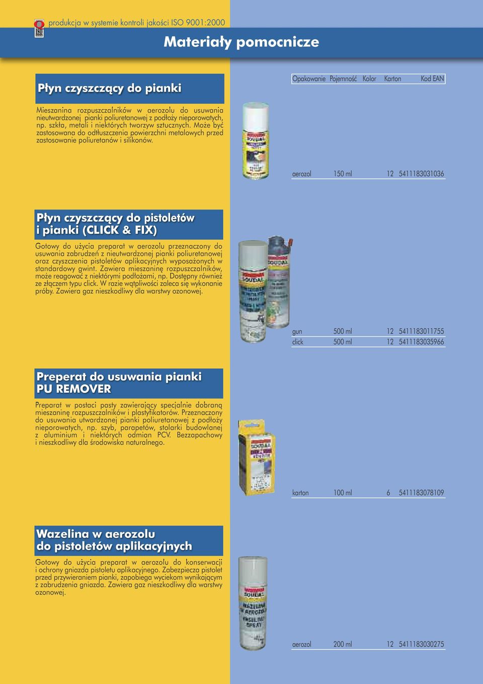 aerozol 150 ml 12 5411183031036 P yn czyszczàcy do pistoletów i pianki (CLICK & FIX) Gotowy do u ycia preparat w aerozolu przeznaczony do usuwania zabrudzeƒ z nieutwardzonej pianki poliuretanowej