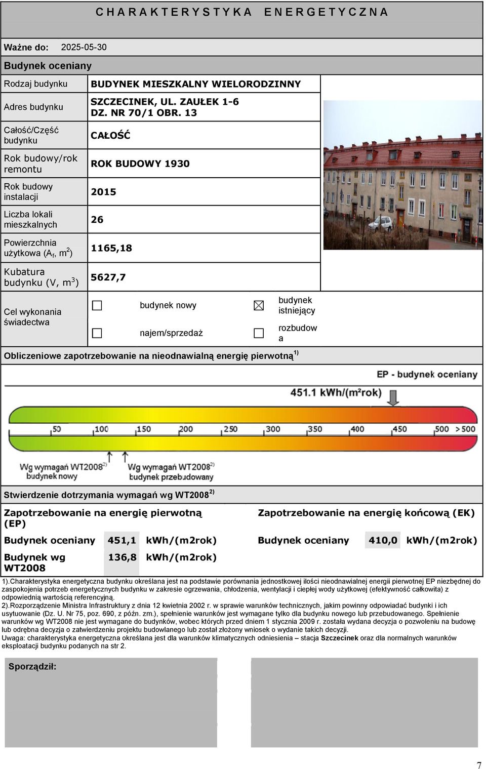 13 CAŁOŚĆ ROK BUDOWY 1930 2015 26 1165,18 5627,7 Cel wykonania świadectwa budynek nowy najem/sprzedaŝ budynek istniejący rozbudow a Obliczeniowe zapotrzebowanie na nieodnawialną energię pierwotną 1)