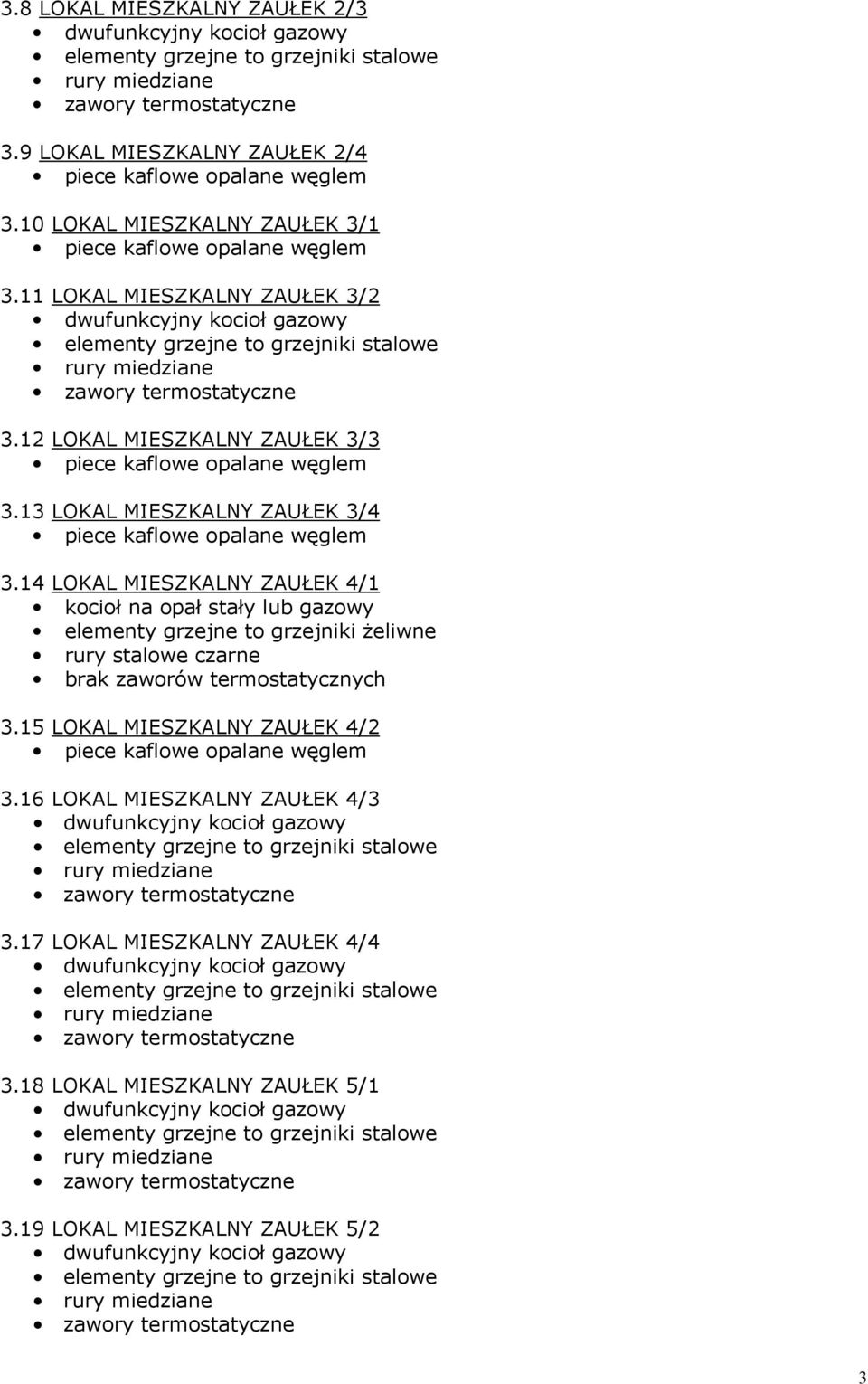 12 LOKAL MIESZKALNY ZAUŁEK 3/3 piece kaflowe opalane węglem 3.13 LOKAL MIESZKALNY ZAUŁEK 3/4 piece kaflowe opalane węglem 3.