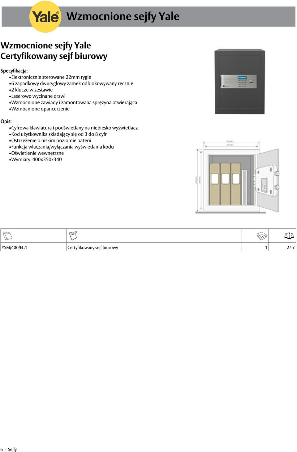 opancerzenie Cyfrowa klawiatura i podświetlany na niebiesko wyświetlacz Kod użytkownika składający się od 3 do 8 cyfr Ostrzeżenie o niskim