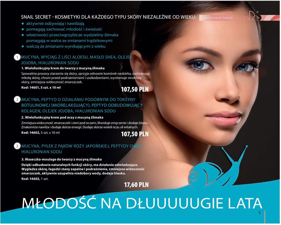 Wielofunkcyjny krem do twarzy z mucyną ślimaka Spowalnia procesy starzenia się skóry, sprzyja odnowie komórek naskórka, zachowując młodą skórę, chroni przed podrażnieniami i uszkodzeniami, wyrównuje