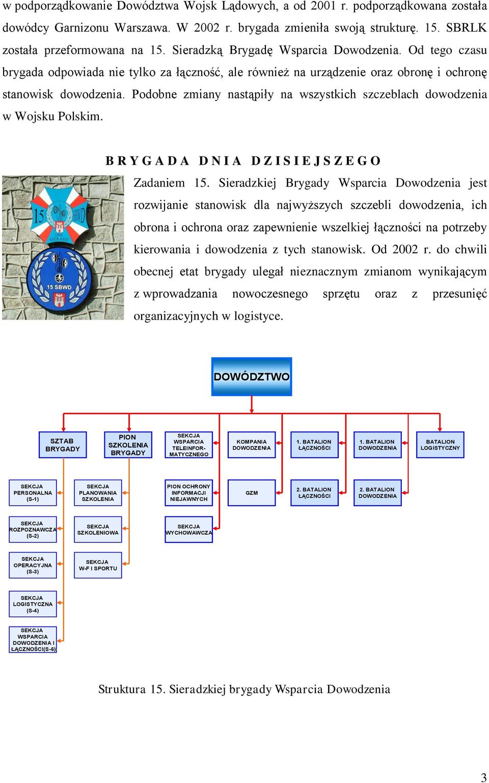 Podobne zmiany nastąpiły na wszystkich szczeblach dowodzenia w Wojsku Polskim. B R Y G A D A D N I A D Z I S I E J S Z E G O Zadaniem 15.