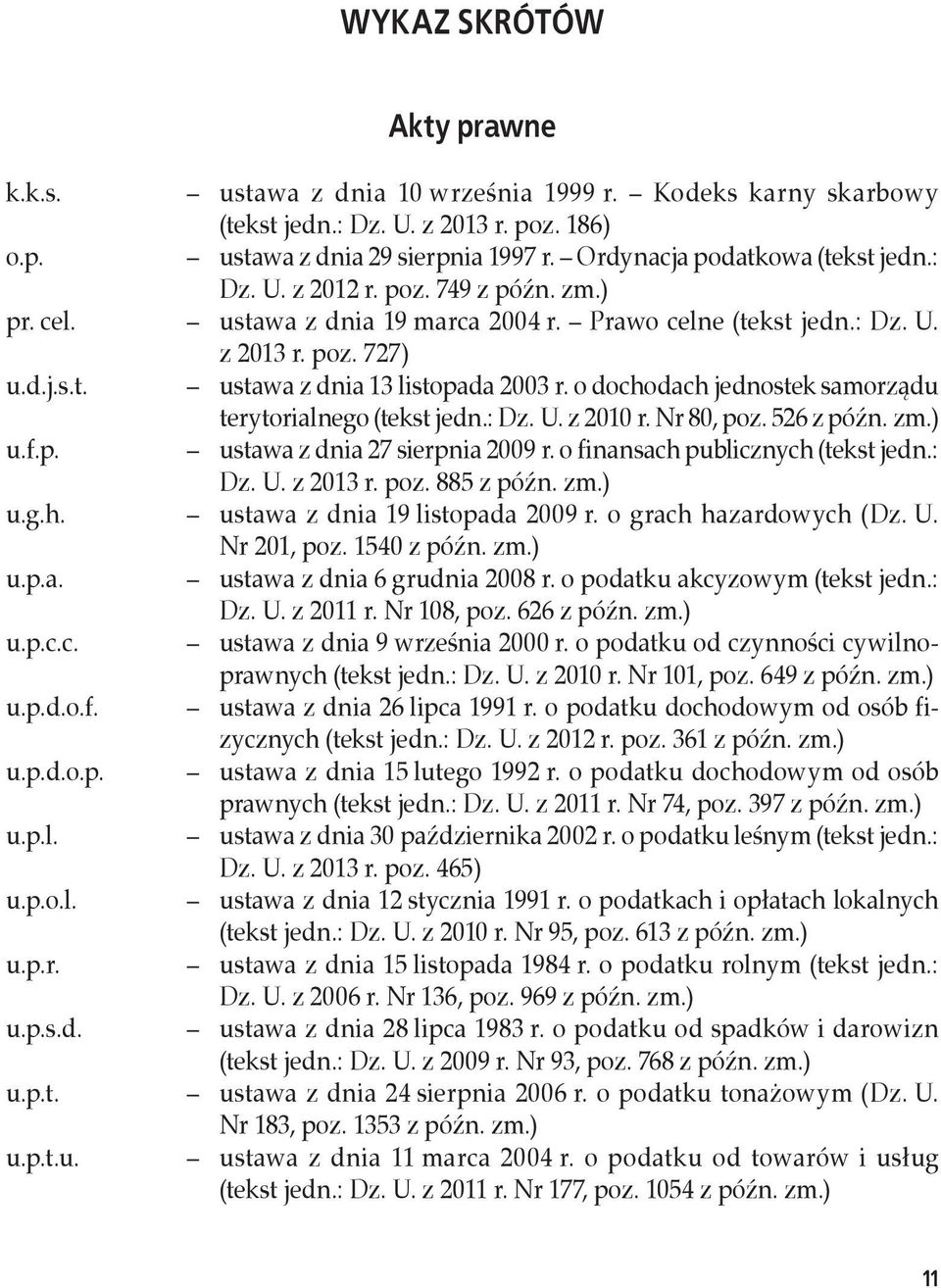 o dochodach jednostek samorządu terytorialnego (tekst jedn.: Dz. U. z 2010 r. Nr 80, poz. 526 z późn. zm.) u.f.p. ustawa z dnia 27 sierpnia 2009 r. o finansach publicznych (tekst jedn.: Dz. U. z 2013 r.