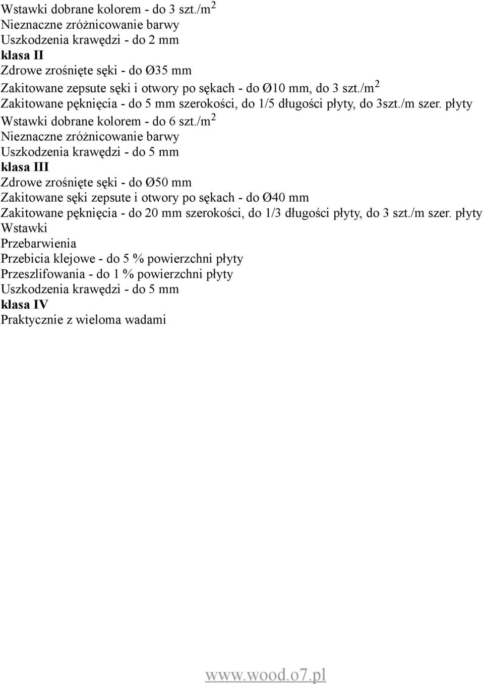 /m 2 Zakitowane pęknięcia - do 5 mm szerokości, do 1/5 długości płyty, do 3szt./m szer. płyty Wstawki dobrane kolorem - do 6 szt.