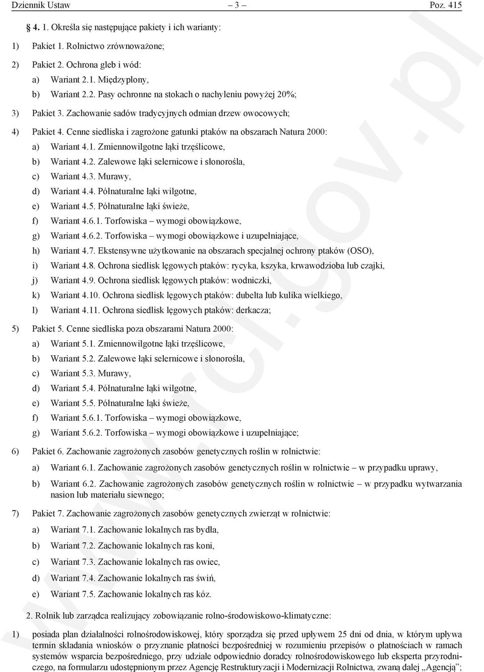 2. Zalewowe łąki selernicowe i słonorośla, c) Wariant 4.3. Murawy, d) Wariant 4.4. Półnaturalne łąki wilgotne, e) Wariant 4.5. Półnaturalne łąki świeże, f) Wariant 4.6.1.