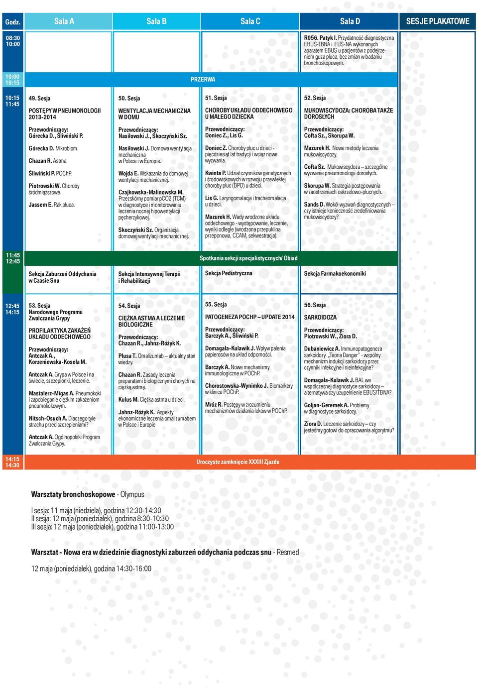 , Śliwiński P. Nasiłowski J., Skoczyński Sz. Doniec Z., Lis G. Cofta Sz., Skorupa W. Górecka D. Mikrobiom. Chazan R. Astma. Śliwiński P.. Piotrowski W. Choroby śródmiąższowe. Jassem E.. Nasiłowski J. Domowa wentylacja mechaniczna w Polsce i w Europie.