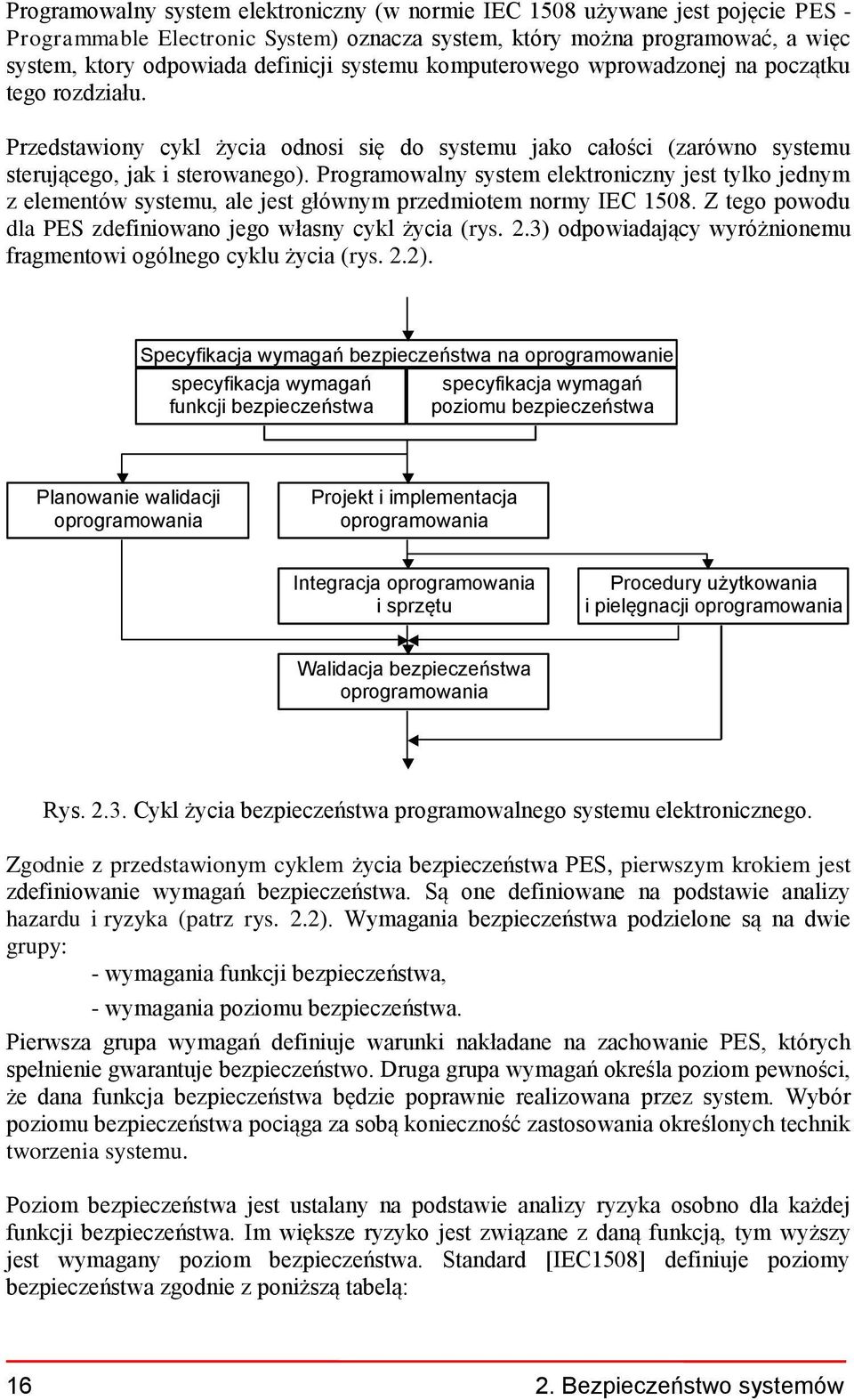 Programowalny system elektroniczny jest tylko jednym z elementów systemu, ale jest głównym przedmiotem normy IEC 1508. Z tego powodu dla PES zdefiniowano jego własny cykl życia (rys. 2.