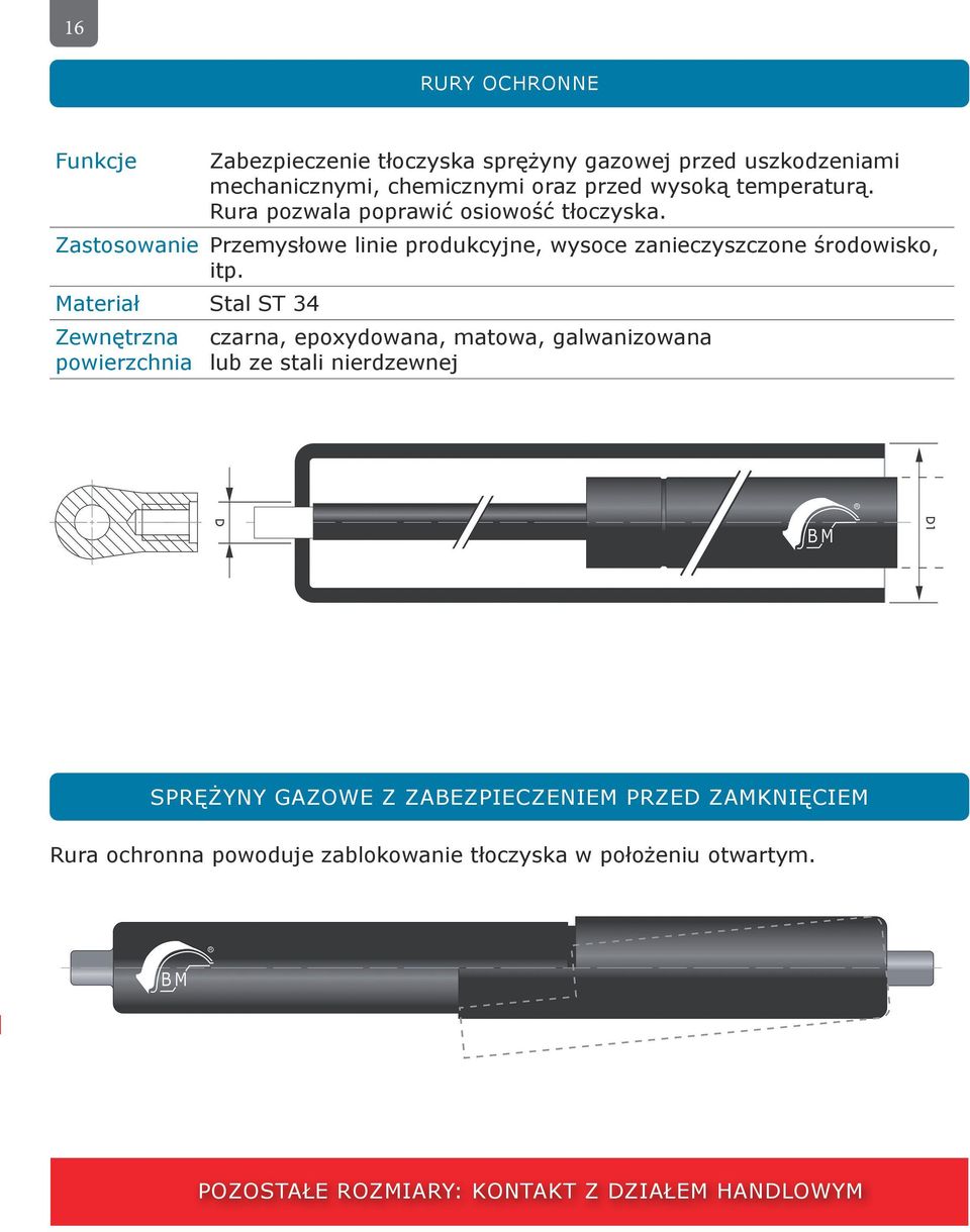 Materiał Stal ST 34 Zewnętrzna powierzchnia czarna, epoxydowana, matowa, galwanizowana lub ze stali nierdzewnej Sprężyny gazowe z