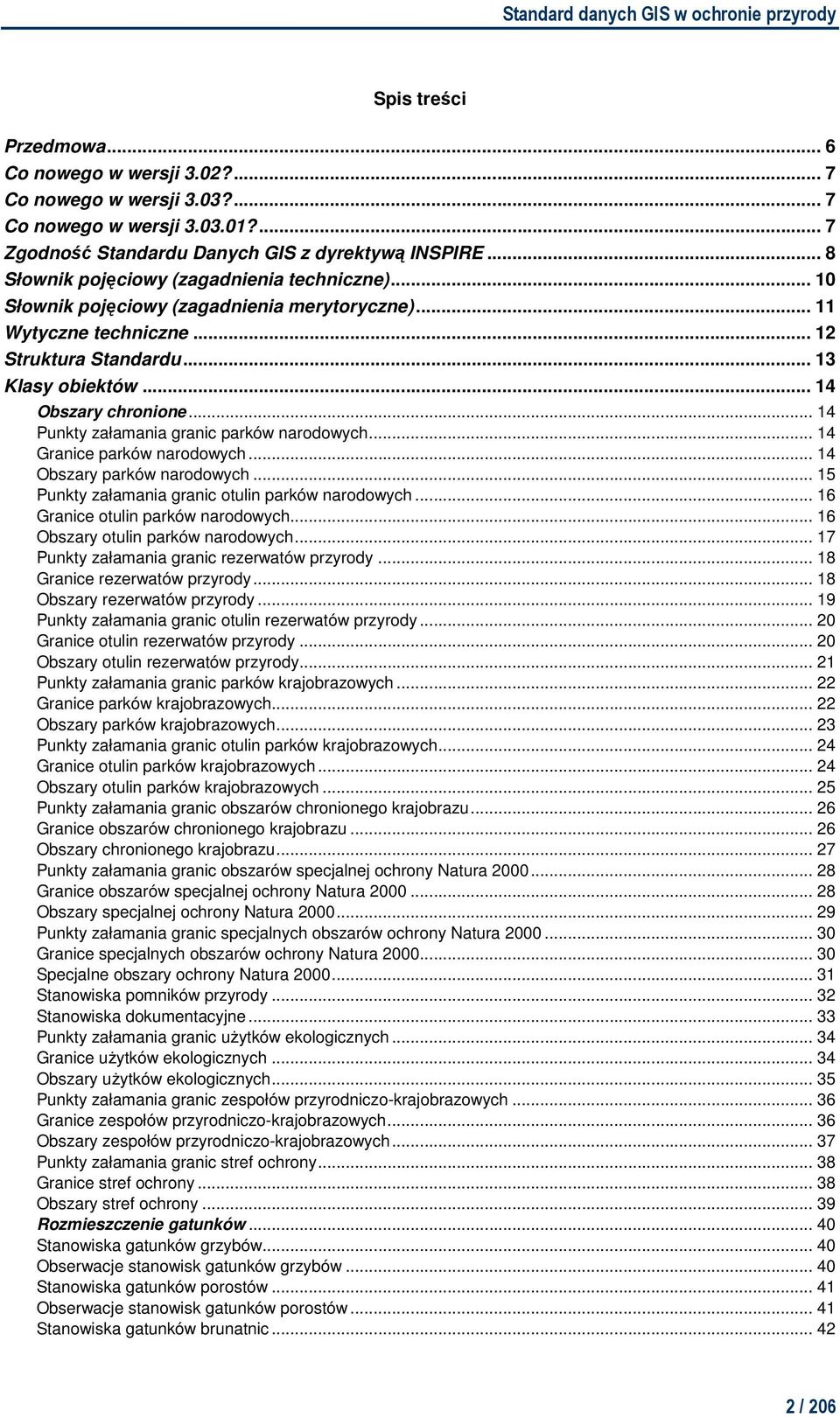 .. 14 Punkty załamania granic parków narodowych... 14 Granice parków narodowych... 14 Obszary parków narodowych... 15 Punkty załamania granic otulin parków narodowych.