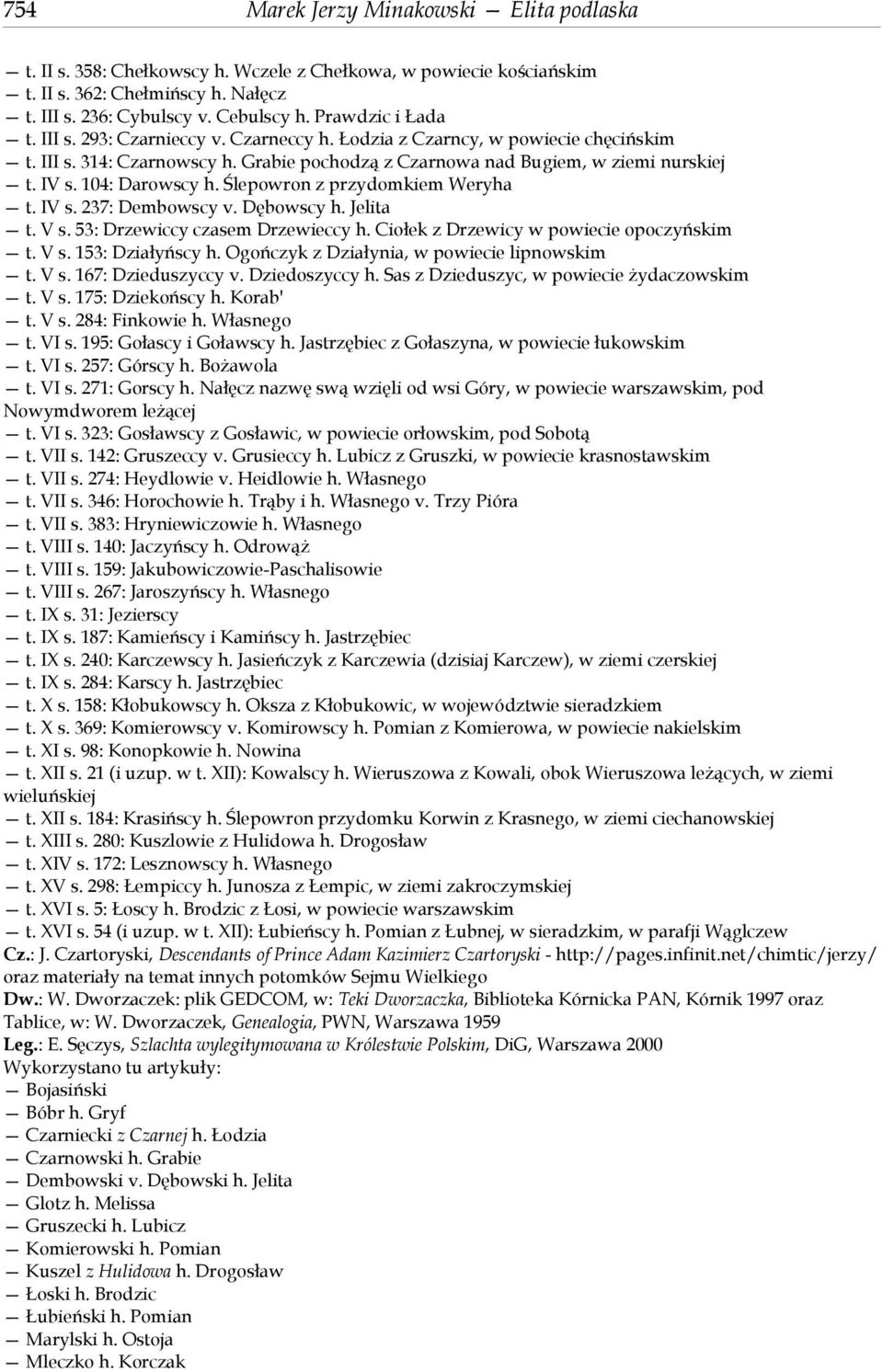 104: Darowscy h. Ślepowron z przydomkiem Weryha t. IV s. 237: Dembowscy v. Dębowscy h. Jelita t. V s. 53: Drzewiccy czasem Drzewieccy h. Ciołek z Drzewicy w powiecie opoczyńskim t. V s. 153: Działyńscy h.