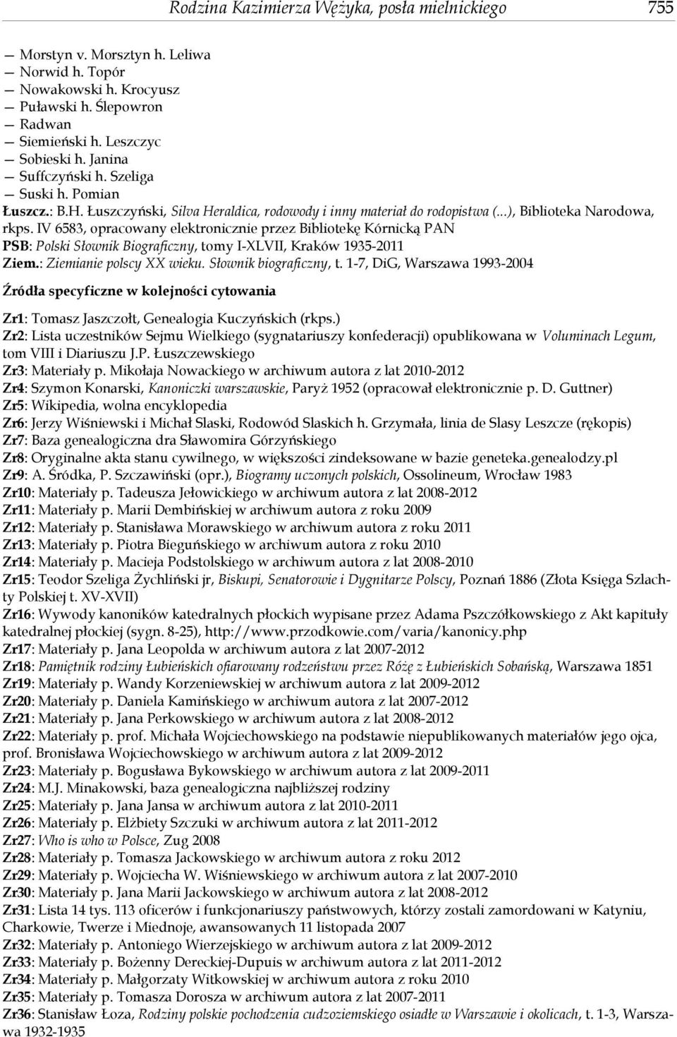 IV 6583, opracowany elektronicznie przez Bibliotekę Kórnicką PAN PSB: Polski Słownik Biograficzny, tomy I-XLVII, Kraków 1935-2011 Ziem.: Ziemianie polscy XX wieku. Słownik biograficzny, t.
