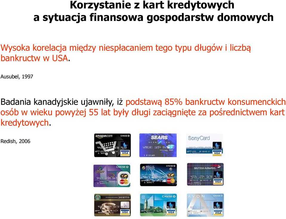 Ausubel, 1997 Badania kanadyjskie ujawniły, iż podstawą 85% bankructw konsumenckich