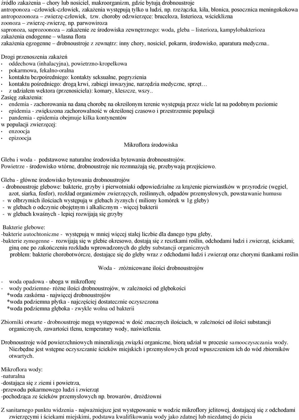 parwowiroza sapronoza, saprozoonoza zakażenie ze środowiska zewnętrznego: woda, gleba listerioza, kampylobakterioza zakażenia endogenne własna flora zakażenia egzogenne drobnoustroje z zewnątrz: inny