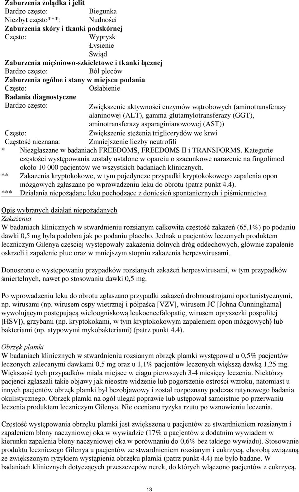 (ALT), gamma-glutamylotransferazy (GGT), aminotransferazy asparaginianowowej (AST)) Często: Zwiększenie stężenia triglicerydów we krwi Częstość nieznana: Zmniejszenie liczby neutrofili * Niezgłaszane
