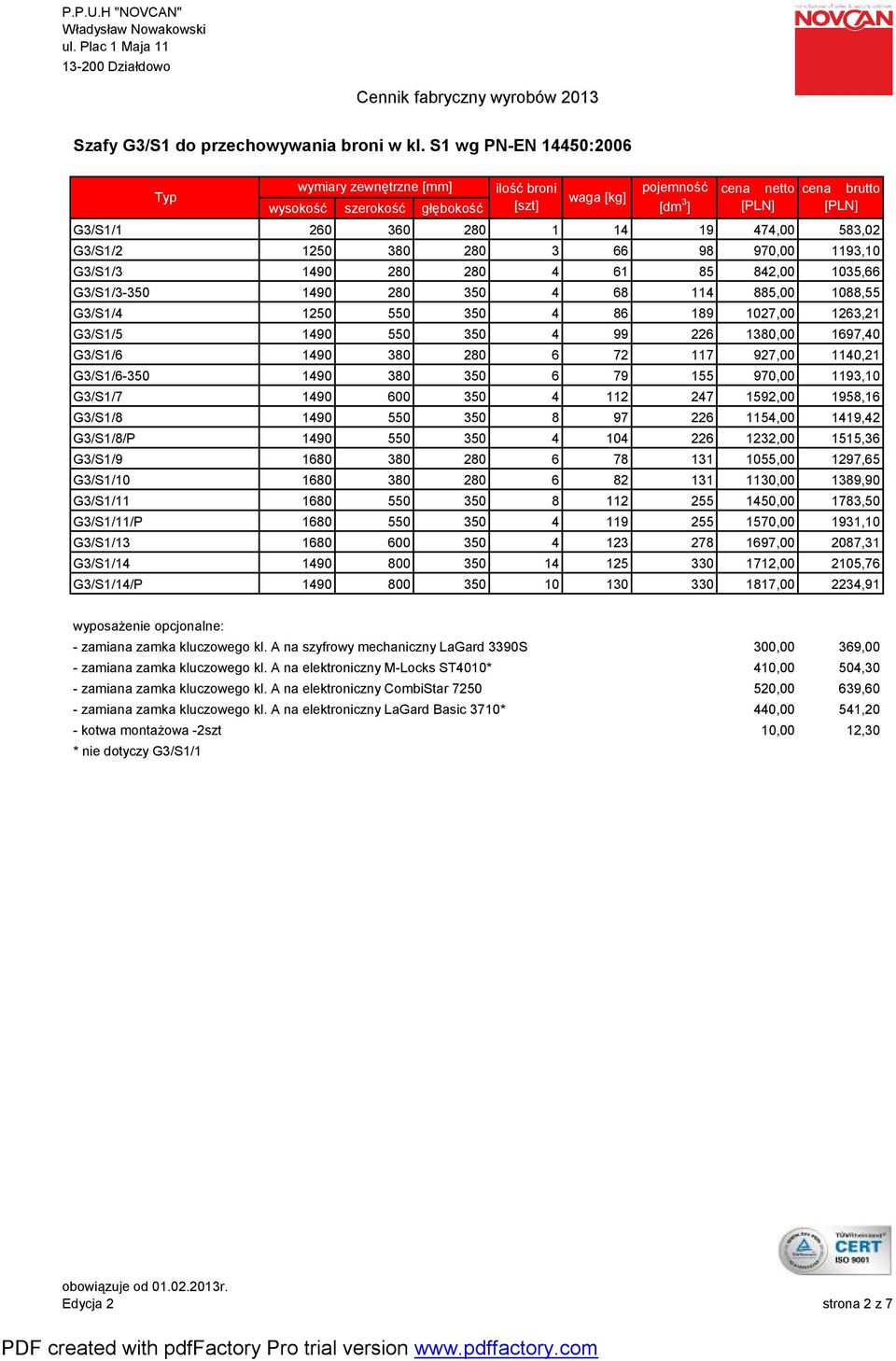 885,00 1088,55 G3/S1/4 1250 550 350 4 86 189 1027,00 1263,21 G3/S1/5 1490 550 350 4 99 226 1380,00 1697,40 G3/S1/6 1490 380 280 6 72 117 927,00 1140,21 G3/S1/6-350 1490 380 350 6 79 155 970,00