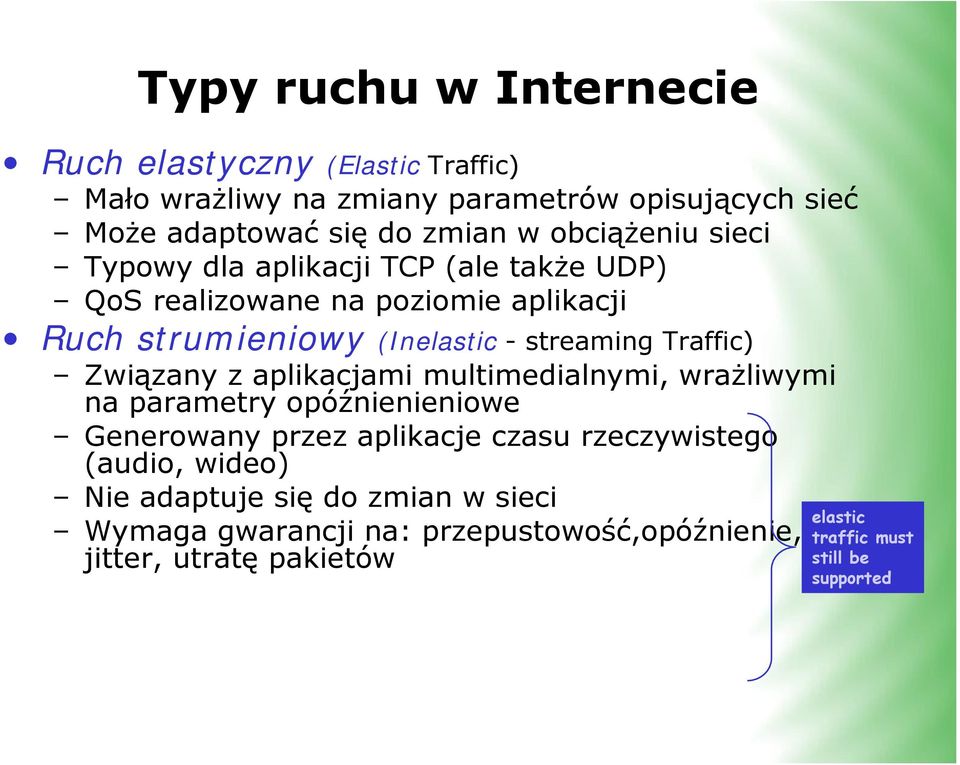 Traffic) Związany z aplikacjami multimedialnymi, wrażliwymi na parametry opóźnienieniowe Generowany przez aplikacje czasu rzeczywistego