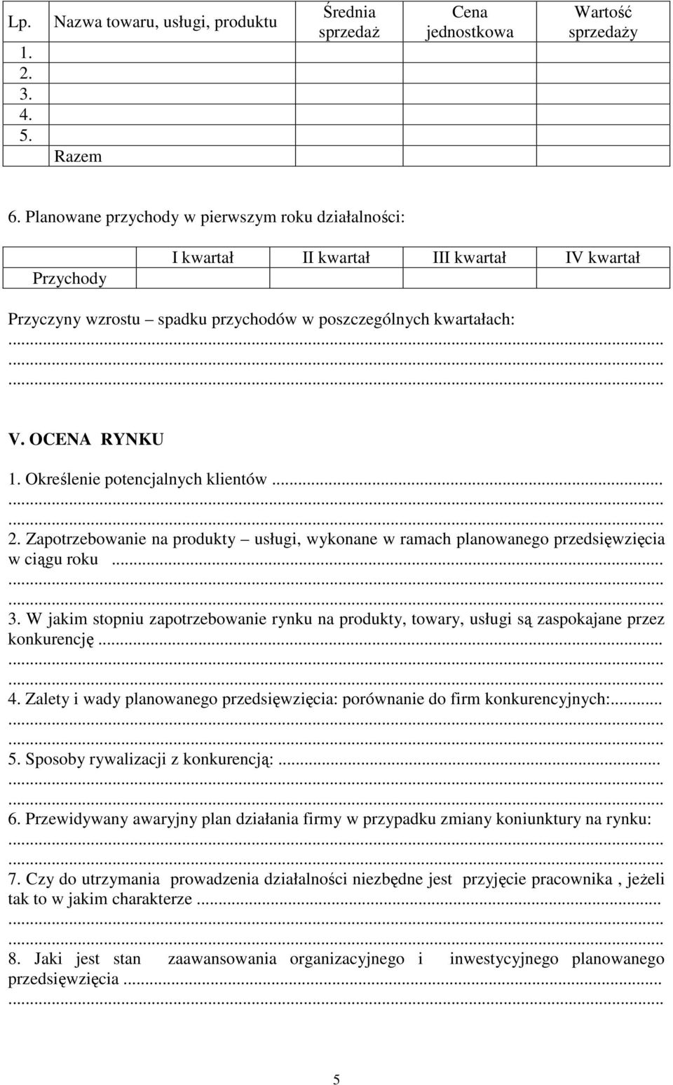 Określenie potencjalnych klientów... 2. Zapotrzebowanie na produkty usługi, wykonane w ramach planowanego przedsięwzięcia w ciągu roku... 3.