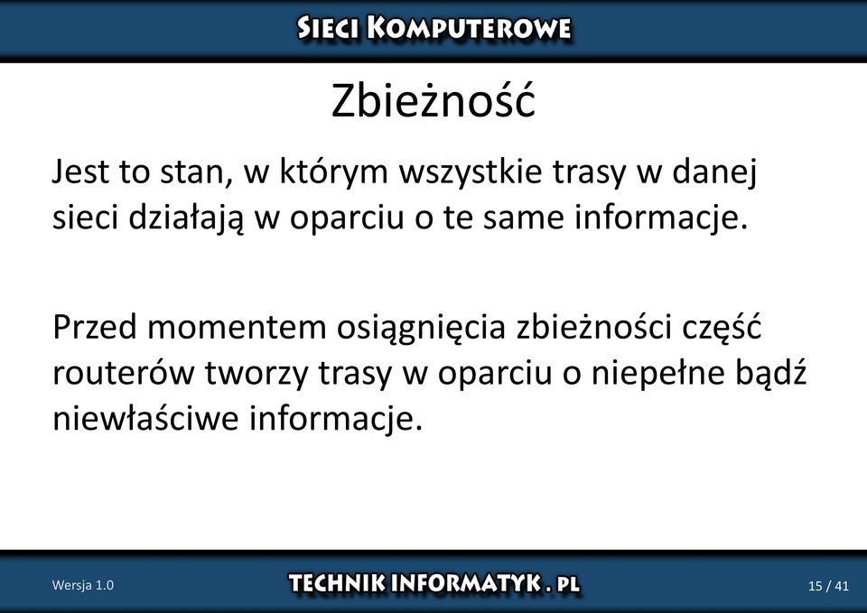 Przed momentem osiągnięcia zbieżności część routerów tworzy