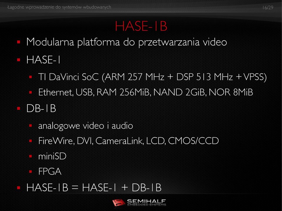 256MiB, NAND 2GiB, NOR 8MiB DB-1B analogowe video i audio