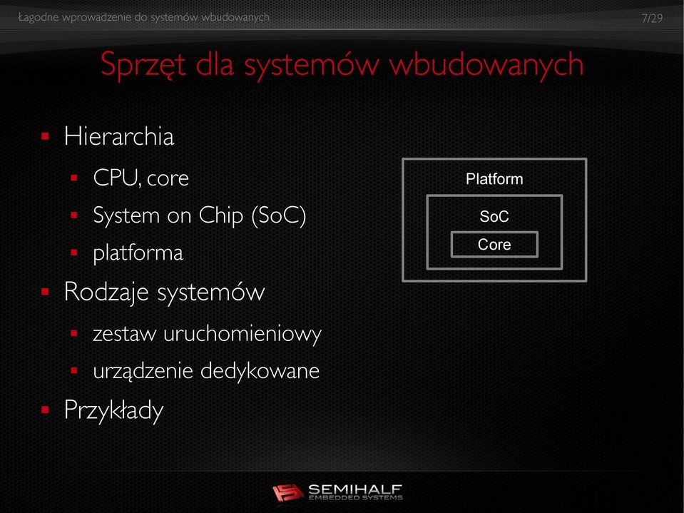 SoC platforma Core Rodzaje systemów zestaw