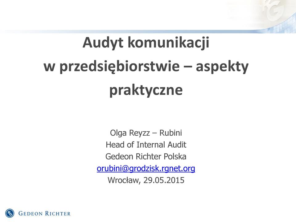 of Internal Audit Gedeon Richter Polska