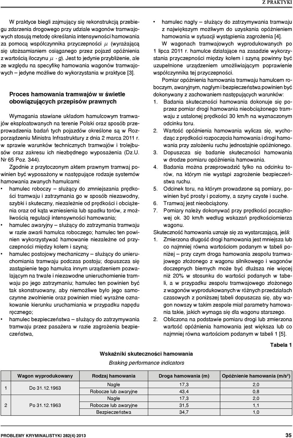 Jest to jedynie przybliżenie, ale ze względu na specyfikę hamowania wagonów tramwajowych jedyne możliwe do wykorzystania w praktyce [3].