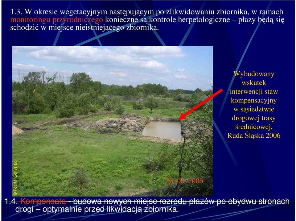 Wybudowany wskutek interwencji staw kompensacyjny w sąsiedztwie drogowej trasy średnicowej, Ruda Śląska