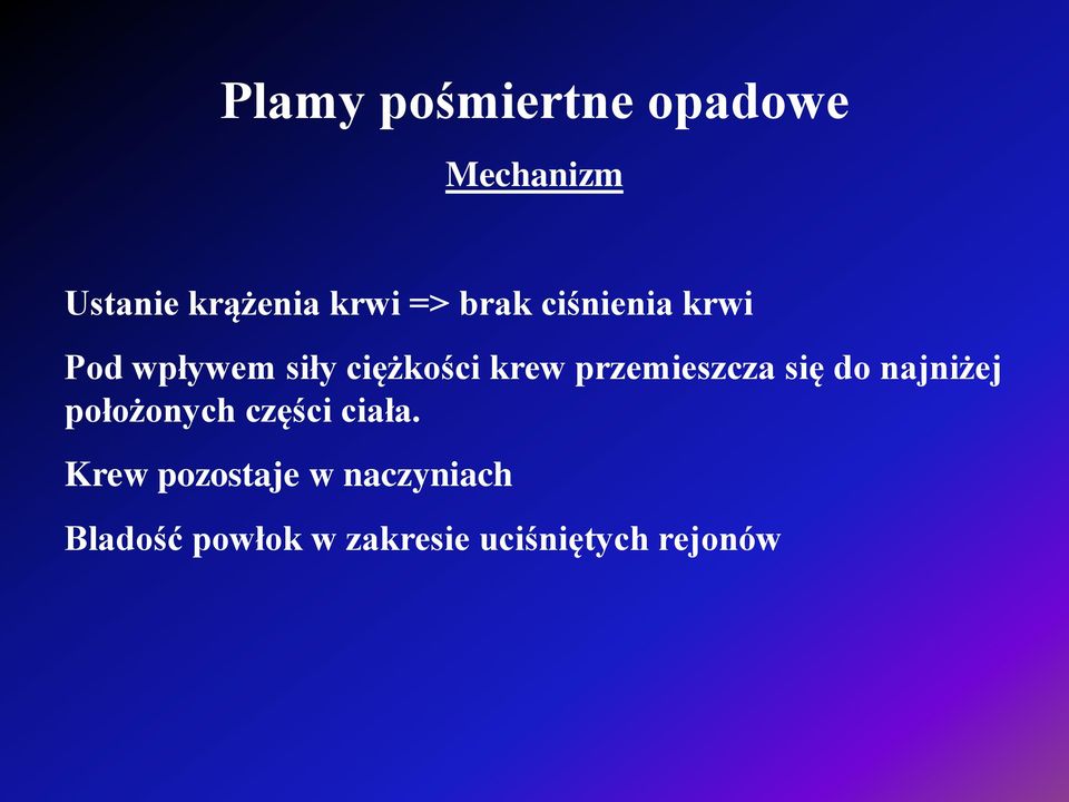 przemieszcza się do najniżej położonych części ciała.